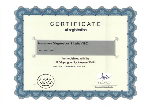 Certificate from ILQA for the year 2016.