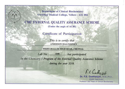 Certificate from CMC EQAS, 2018.