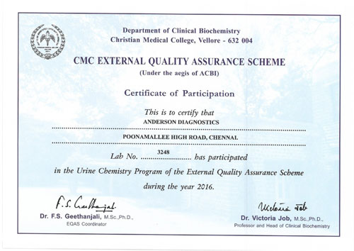 Certificate from CMC EQAS, 2016.