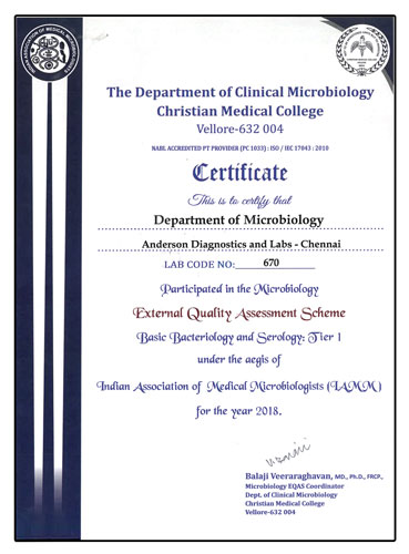 Certificate from Department of Microbiology, CMC.