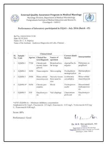 Certificate of EQAS in Medical Mycology.