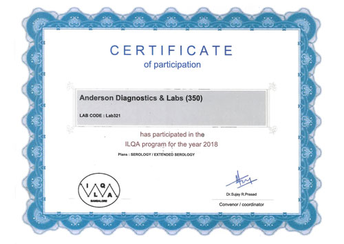 Certificate from ILQA for the year 2018.