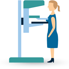 Vector Illustration of women standing in front of the Mammogram test machine for breast cancer screening test displayed under the black background