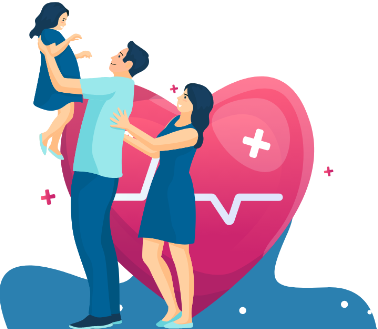 Vector image of a happy family with good heart health.