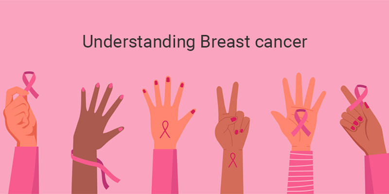 Vector of multiethnic women holding a pink ribbon symbol describing breast cancer awareness and prevention.