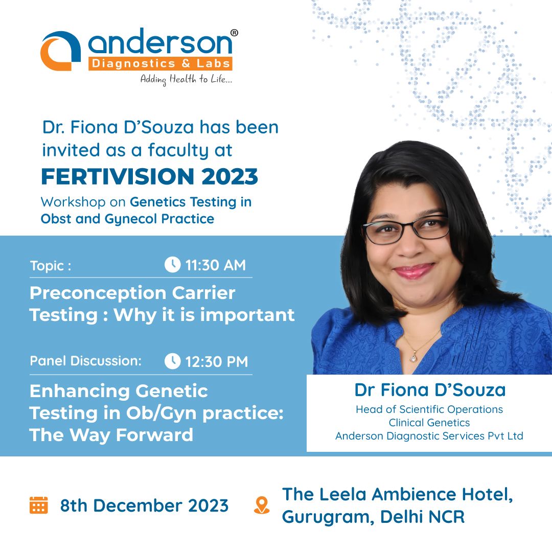An invite banner for a talk by Dr. Fiona D'Souza, Head of Scientific Operations at Anderson Diagnostic Services, at FERTIVISION 2023.