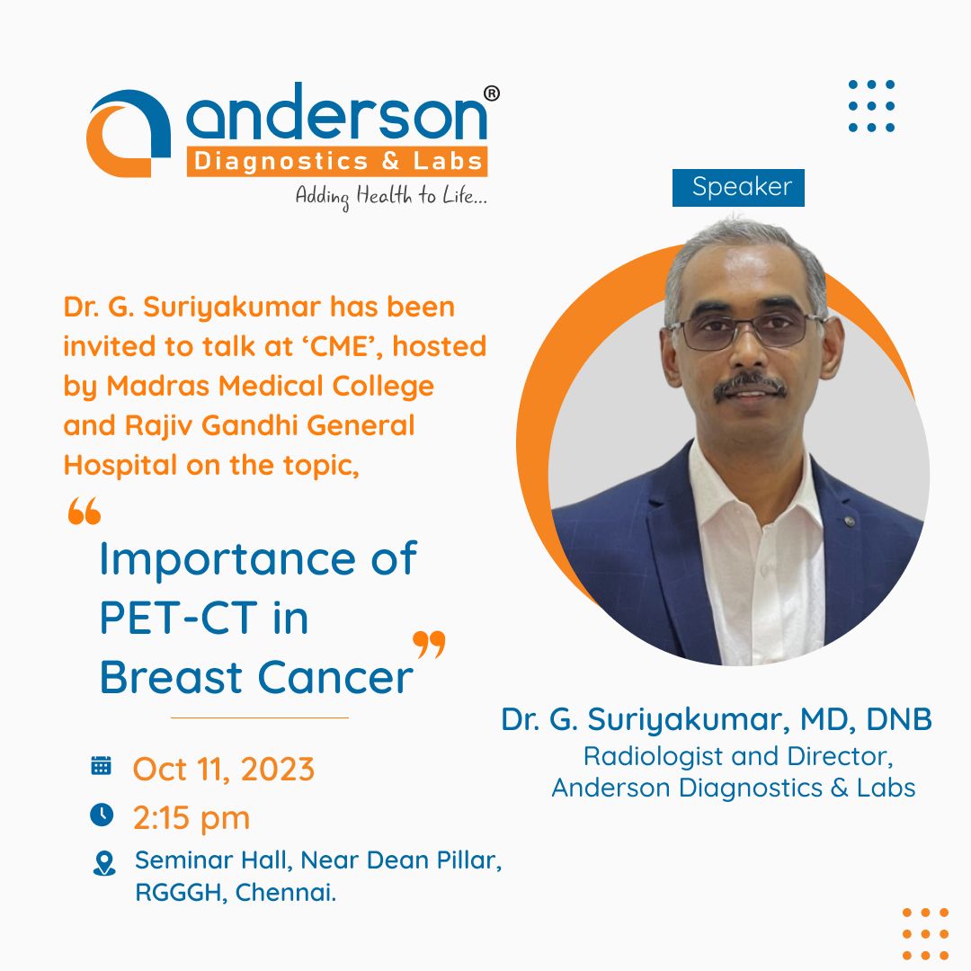 An invite banner image on 'Importance of PET-CT in Breast Cancer' by Dr. Suriyakumar, MD, DNB.