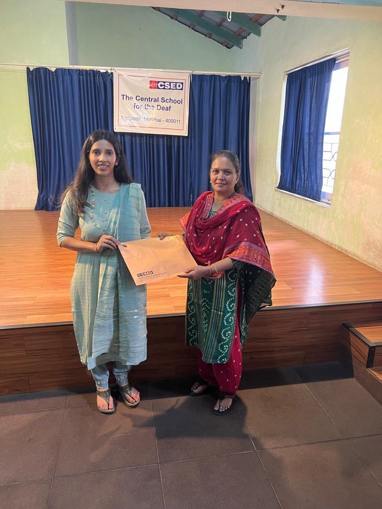 Dr. Naitika Bhavskar, Genetic Counselor from Anderson Diagnostics being felicitated at the Central School for the Deaf, Mumbai.