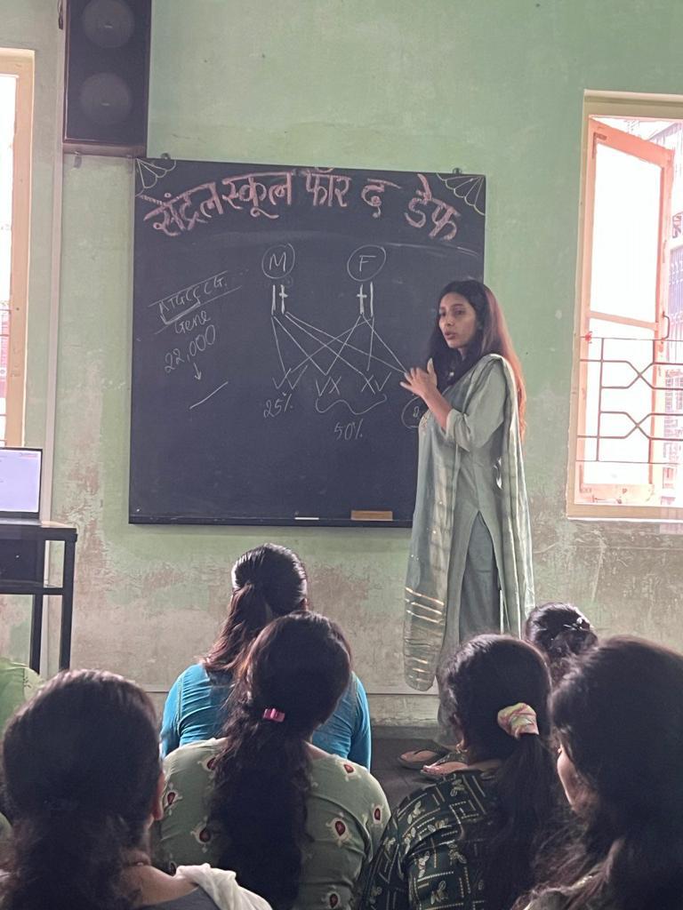Dr. Naitika Bhavskar, Genetic Counselor from Anderson Diagnostics, delivering a session at the Central School for the Deaf, Mumbai.